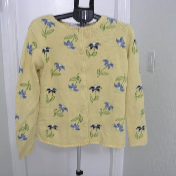 Vintage Standard Blues Creamy Yellow Floral 100% Cotton Sweater Women's Size Med - Picture 2 of 7